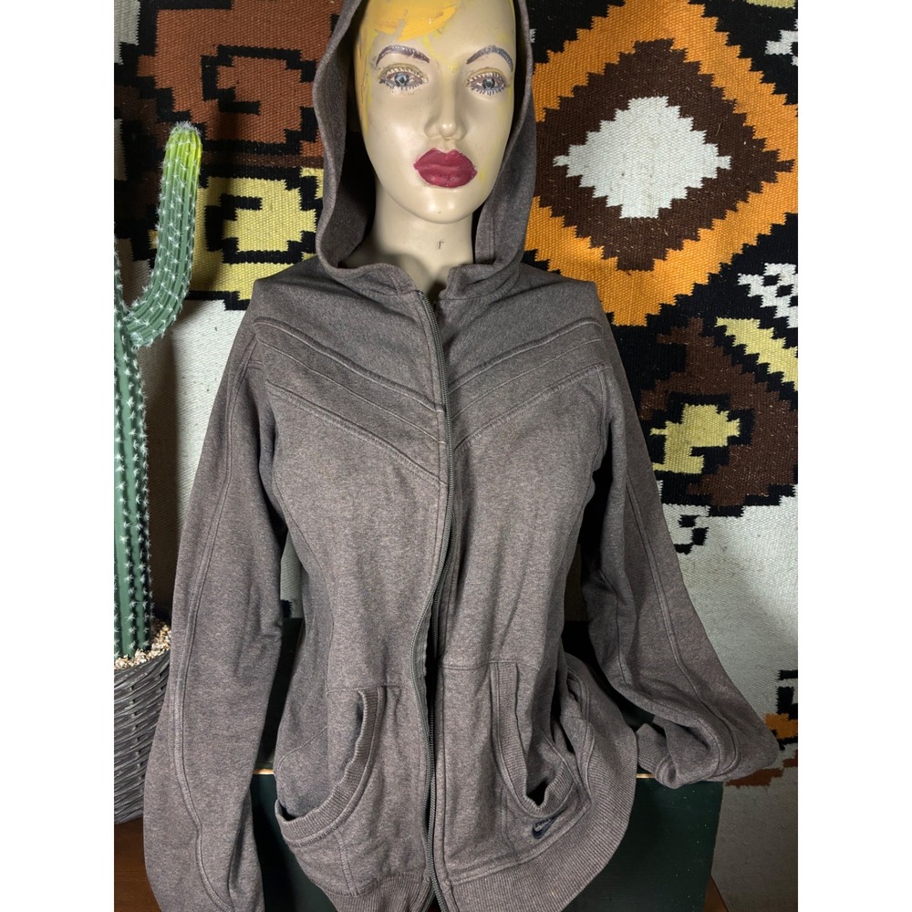 Nike Full Zip Hoodie Womens M Brown Excellent Fleece Chevron Stitched Sweatshirt